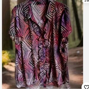 East 5Th Pleated 2 Piece Women's Button Up Ruffle Accent Blouse NWT Size 1X